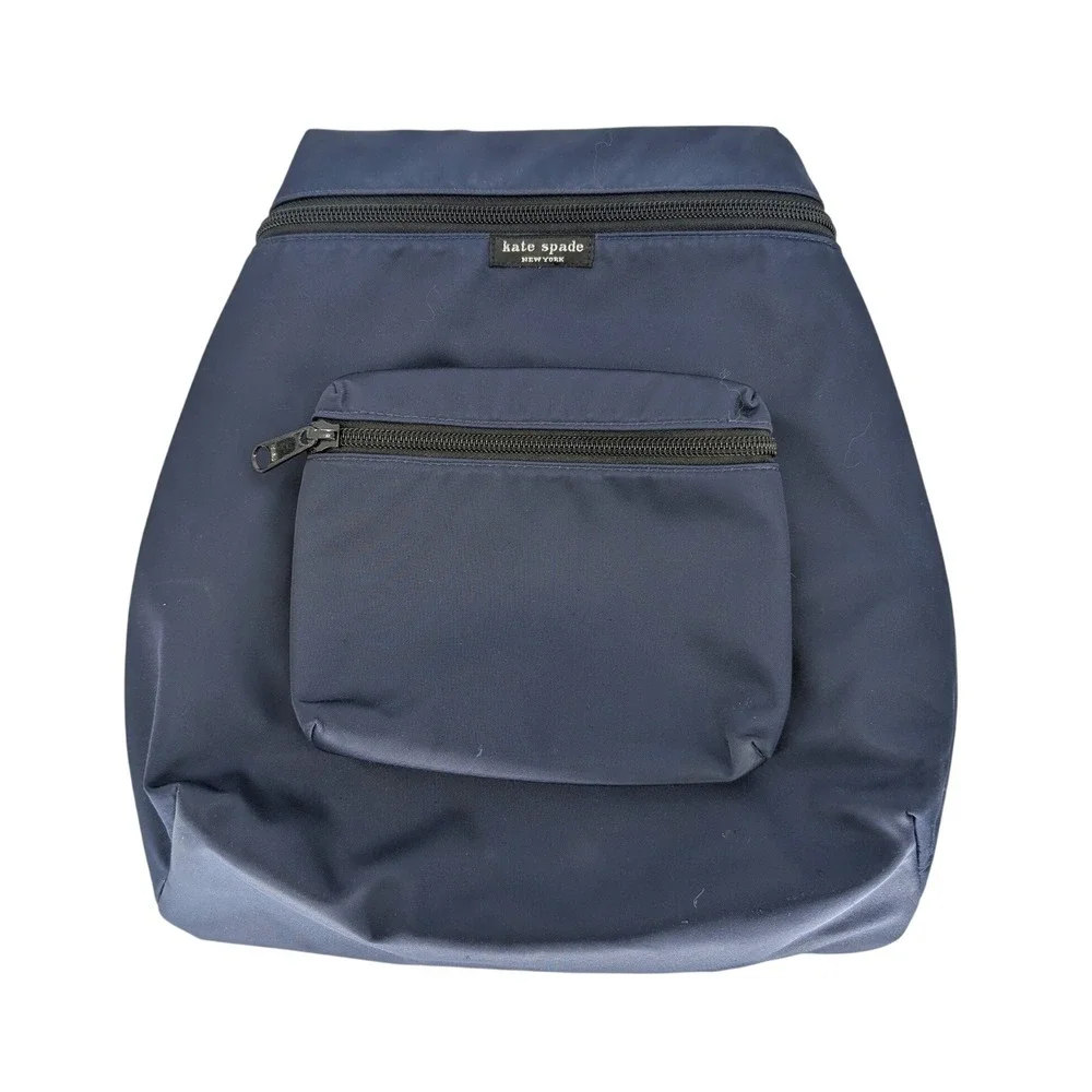 VTG 90s Y2K Kate Spade Nylon Backpack Small Navy Blue Mini Zip Pocket Preppy
